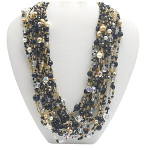 Joan Rivers Multi-Strand Beaded Necklace With Black Gold & Clear Beads
